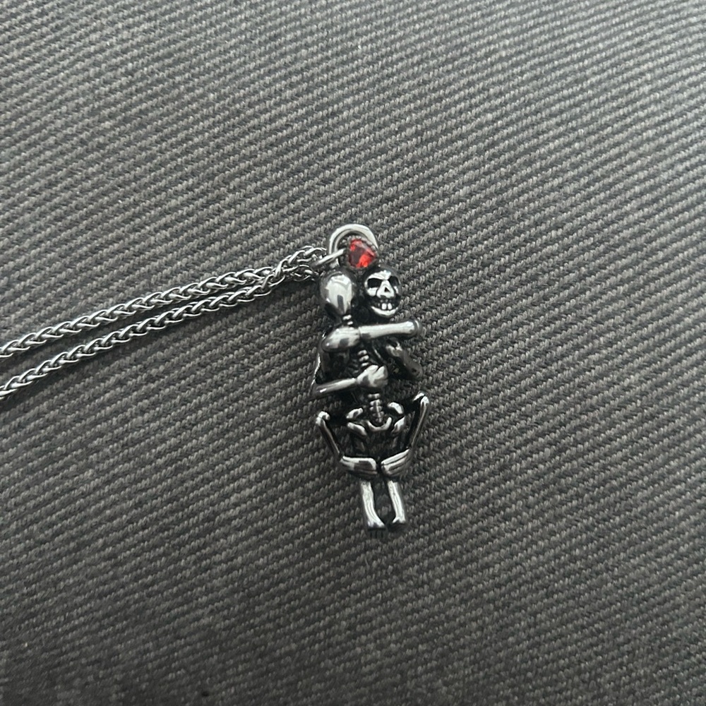 Silver and Red Skeleton Pendant Necklace by Dalmata